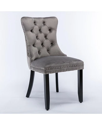 Contemporary Velvet Upholstered Dining Chair Set, Gray, 2-Pcs