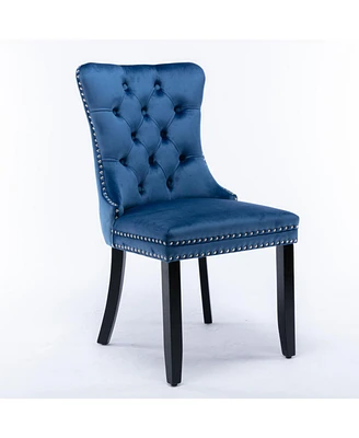 Contemporary Velvet Dining Chairs, Blue, 2-pcs Set