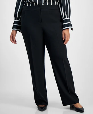 Kasper Plus High-Rise Straight-Leg Pants