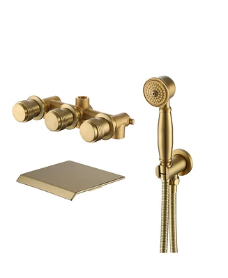 Mondawe 3-Handle Waterfall Wide-Spray High Pressure Tub and Shower Faucet Matte Black With Valve