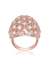 Sterling Silver 18K Rose Gold Plated Pink Cubic Zirconia Paved Ring