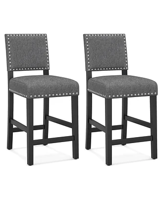 Set of 2 Bar Height Chairs with Solid Rubber Wood Frame & Adjustable Foot Pads