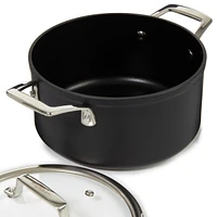 BergHOFF Essentials 5Pc Non-stick Hard Anodized Cookware Set For Two With Glass lid, Black