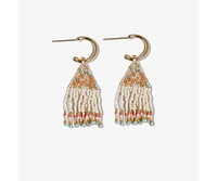 Leta Mini Gold Hoop Solid With Multi-Stripe Bottom Beaded Fringe Earrings St. Tropez
