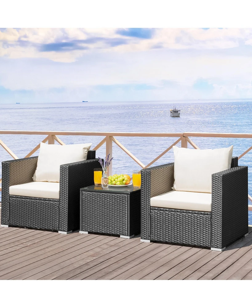 Gymax 3PCS Rattan Patio Conversation Furniture Set Outdoor Sofa Set w/ Cushions