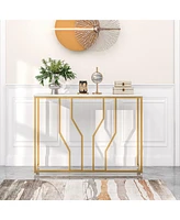 44" Gold Console Table with Faux Marble Tabletop Golden Metal Frame for Entrance