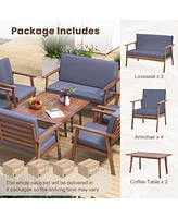 Pcs Patio Conversation Set Acacia Wood Sofa Coffee Table with Cushioned Seat