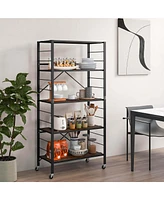 5-Tier Folding Shelf Free Diy Design Shelving Unit with 4 Universal Wheels Kitchen