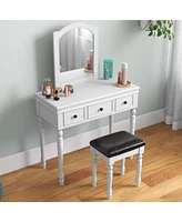 Vanity Table Set Makeup Desk Cushioned Stool 3 Drawer Large Mirror