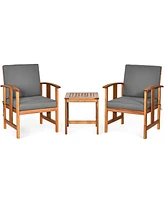 3PCS Solid Wood Patio Furniture Set Table&Chairs