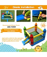 Inflatable Bounce House Kids Jumping Castle w/ Slide Ocean Balls & 480W Blower
