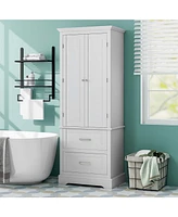 62'' Tall Bathroom Freestanding Floor Storage Cabinet with 2 Doors Shelves Drawers