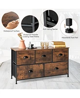 5-Drawer Dresser Fabric Storage Tower w/wooden Top Chest Organizer