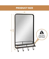 Wall Bathroom Mirror w/ Shelf Hooks Sturdy Metal Frame for Bedroom Living Room