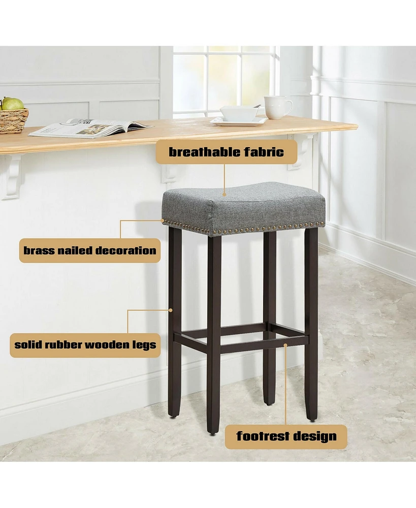 Costway Set of 2 Nailhead Saddle Bar Stools 29" Height