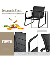 3PCS Patio Bistro Furniture Set Glass Top Table Garden Deck