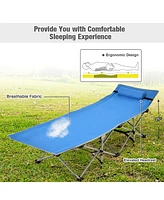 Camping Cot Heavy-Duty Outdoor Bed w/ Side Storage Pocket