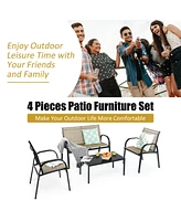 4 Pcs Patio Furniture Set Sofa Coffee Table Steel Frame Garden