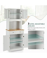 Sugift Kitchen Pantry Cabinet with Wood Top and Hutch