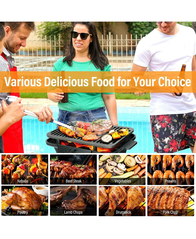Heavy Duty Cast Iron Charcoal Grill Tabletop Bbq Grill Stove for Camping Picnic