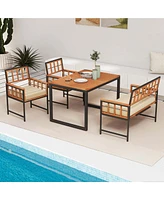 4 Piece Patio Dining Set Outdoor Wood Dining Furniture with 2 Chairs & 1 Lovesea