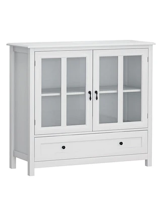 Buffet Storage Cabinet With Double Glass Doors And Unique Bell Handle