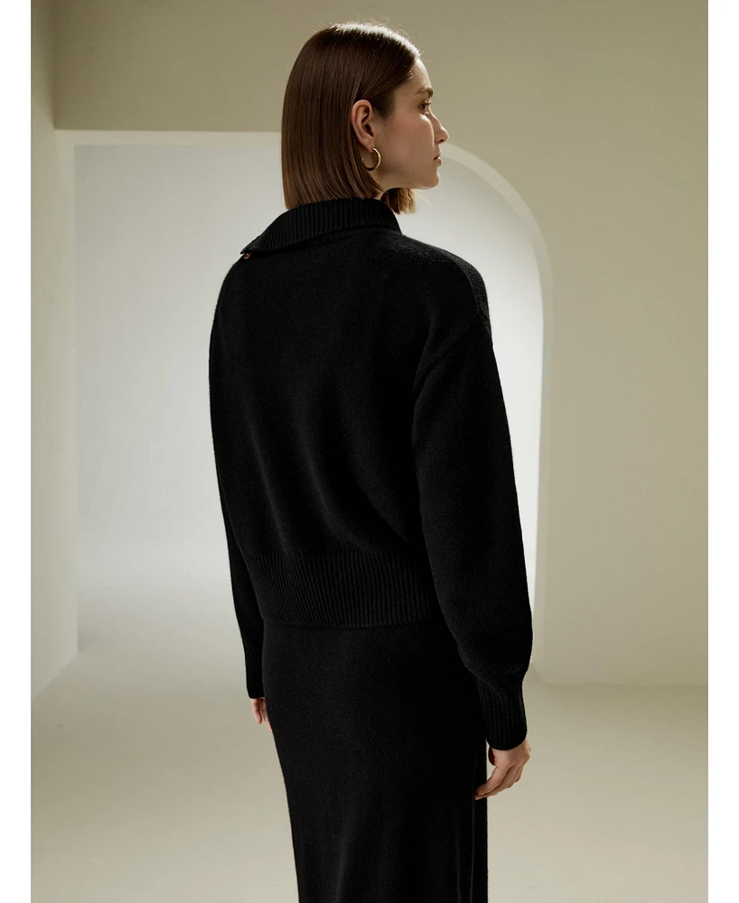 Lilysilk Women's Cashmere Sweater With Row of Side Buttons for Women
