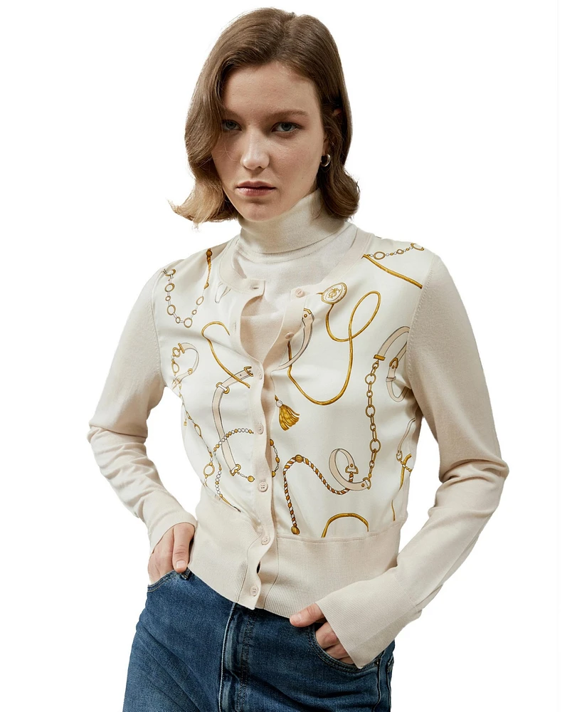 Merino Wool Cardigan with Louisville Silk Front for Women