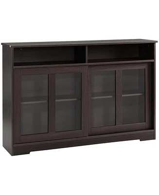 Homcom Modern Kitchen Storage Sideboard Linen Cabinet with Sliding Glass Doors, Brown