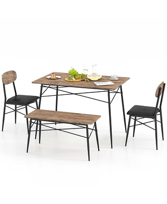 4 Piece Dining Table Set with Bench & 2 Faux Leather Upholstered Chairs for Kitchen