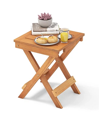 14" Compact Folding Side Table with Slatted Tabletop Stable Triangular Structure