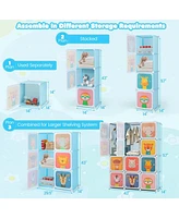 12-Cube Kids Wardrobe Baby Dresser Bedroom Armoire Clothes Hanging Closet with Door