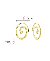 Bling Jewelry Boho Geometric Hoop Huggie Earrings 14K Gold Plated Sterling Silver Spiral Design