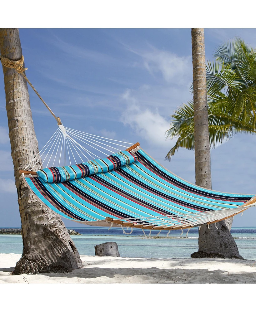 Costway Hammock w/ Pillow Curved Bamboo Spreader Bar Chain Portable Indoor Outdoor