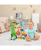 Toddler Push Walker with Burr-Free Handle and Built-In Activity Center for Learning