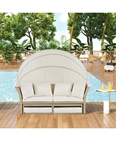 Outdoor Wicker Daybed with Canopy & Pillows