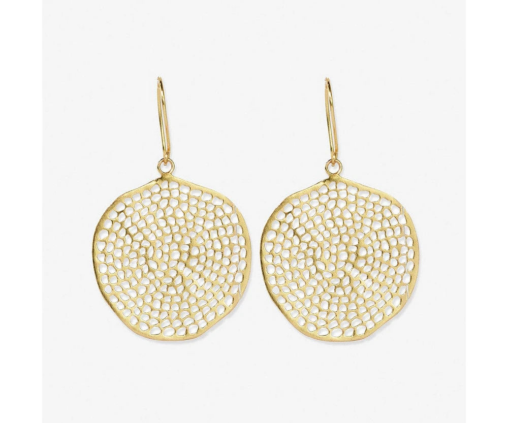 Brass Large Circle With Holes Drop Earrings 2.5"