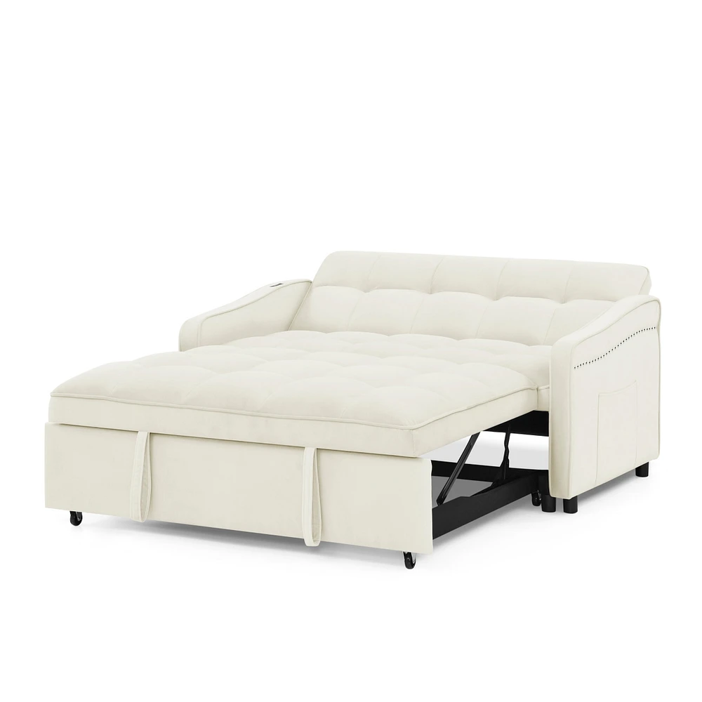 Loveseat Sofa Bed with Pull-out, Adjustable Back, Usb Charging