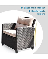 8PCS Outdoor Rattan Furniture Set Cushioned Sofa Armrest Table