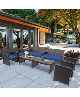 8PCS Patio Rattan Furniture Set Cushioned Chair Sofa Coffee Table White