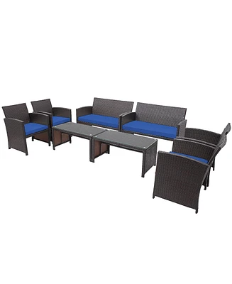 8PCS Patio Rattan Furniture Set Cushioned Chair Sofa Coffee Table White
