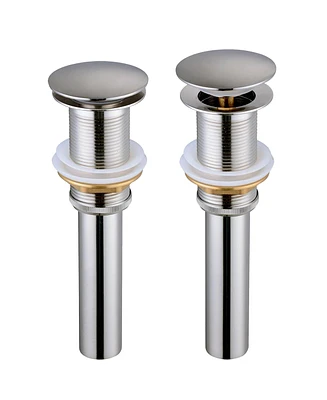 Aquaterior 2 Pack 1 5/8" Pop up Drain for Vessel Sinks Solid Brass Bathroom Kitchen Sink Drains Tub Basin Brushed Nickel Finish