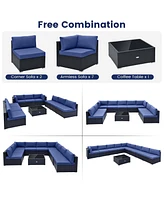 10 Pcs Patio Rattan Furniture Set Outdoor Wicker Sofa Table Cushioned Seat