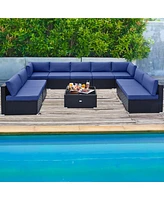 10 Pcs Patio Rattan Furniture Set Outdoor Wicker Sofa Table Cushioned Seat