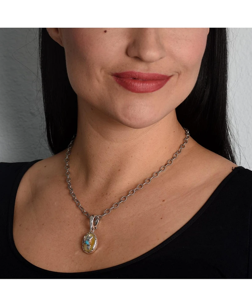 American West Jewelry Genuine Lapis and Blue Turquoise Sterling Silver Women's Hummingbird Pendant Enhancer