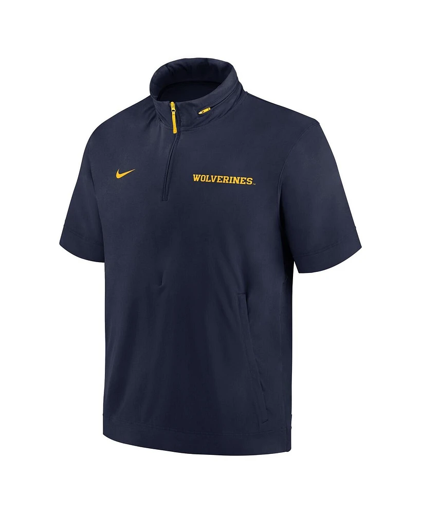 Nike Men's Navy Michigan Wolverines 2024 Sideline Coach Short Sleeve Half-Zip Hoodie Jacket