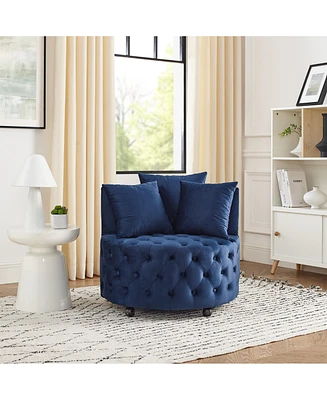 Plush Velvet Swivel Accent Chair with Tufted Cushion and Caster Wheels