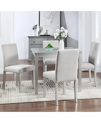 Elegant 5-Piece Wooden Dining Set Table with Crystal Detail and Upholstered Chairs