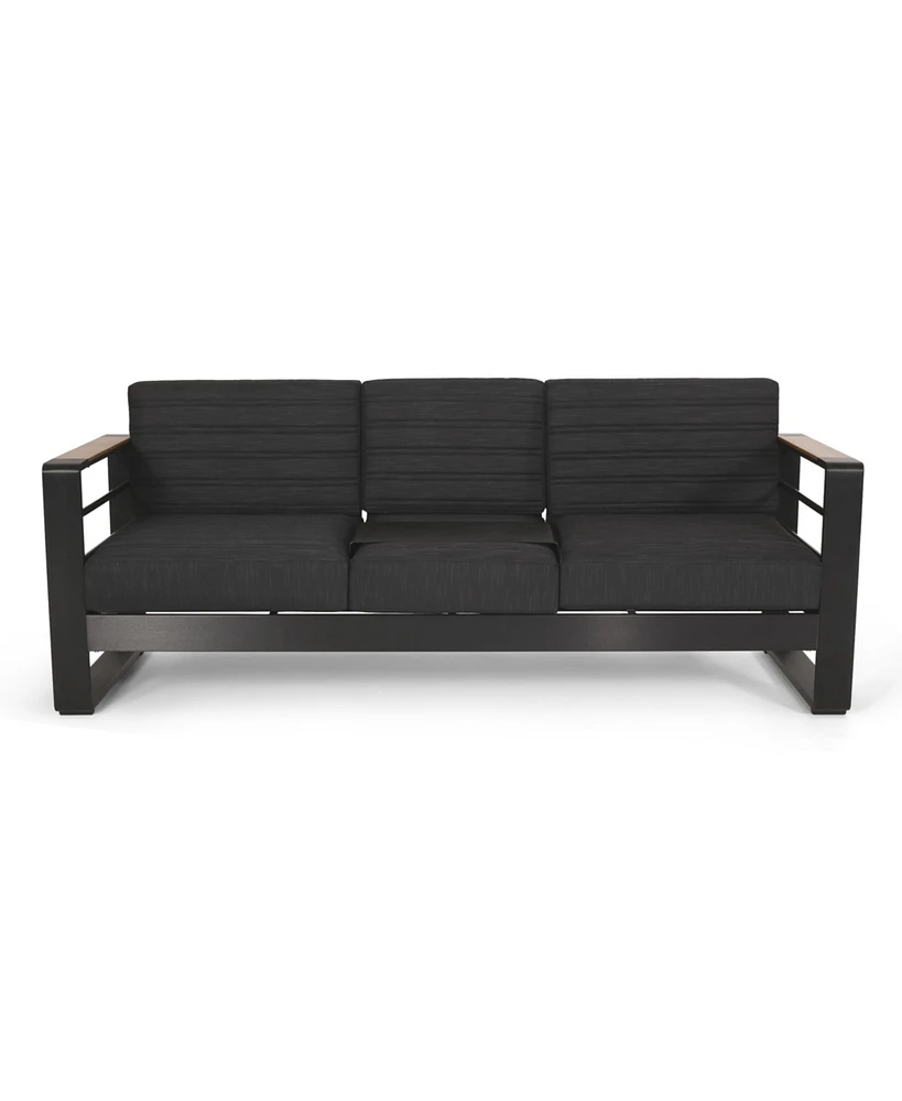 Water-Resistant Aluminum Outdoor Sofa with Wood Composite Accents