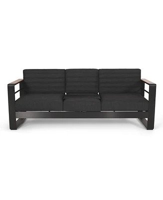 Water-Resistant Aluminum Outdoor Sofa with Wood Composite Accents